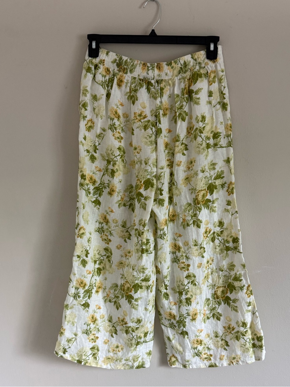 Laura Ashley Yellow & Green Floral Wide-Leg Linen Blend size medium - Picture 2 of 5